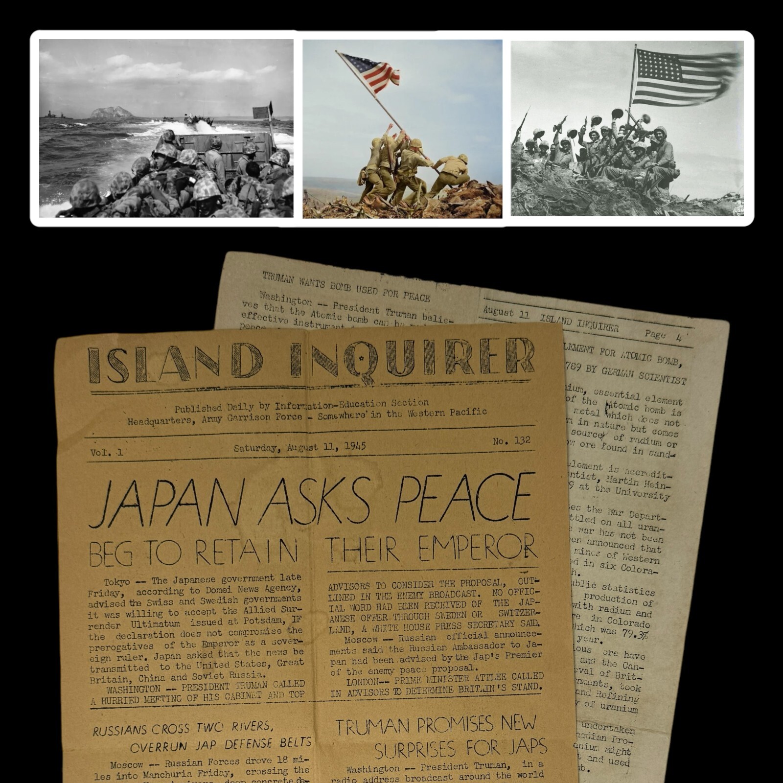 WWII August 11th, 1945 Iwo Jima Surrender Battlefield-Printed Press Newspaper