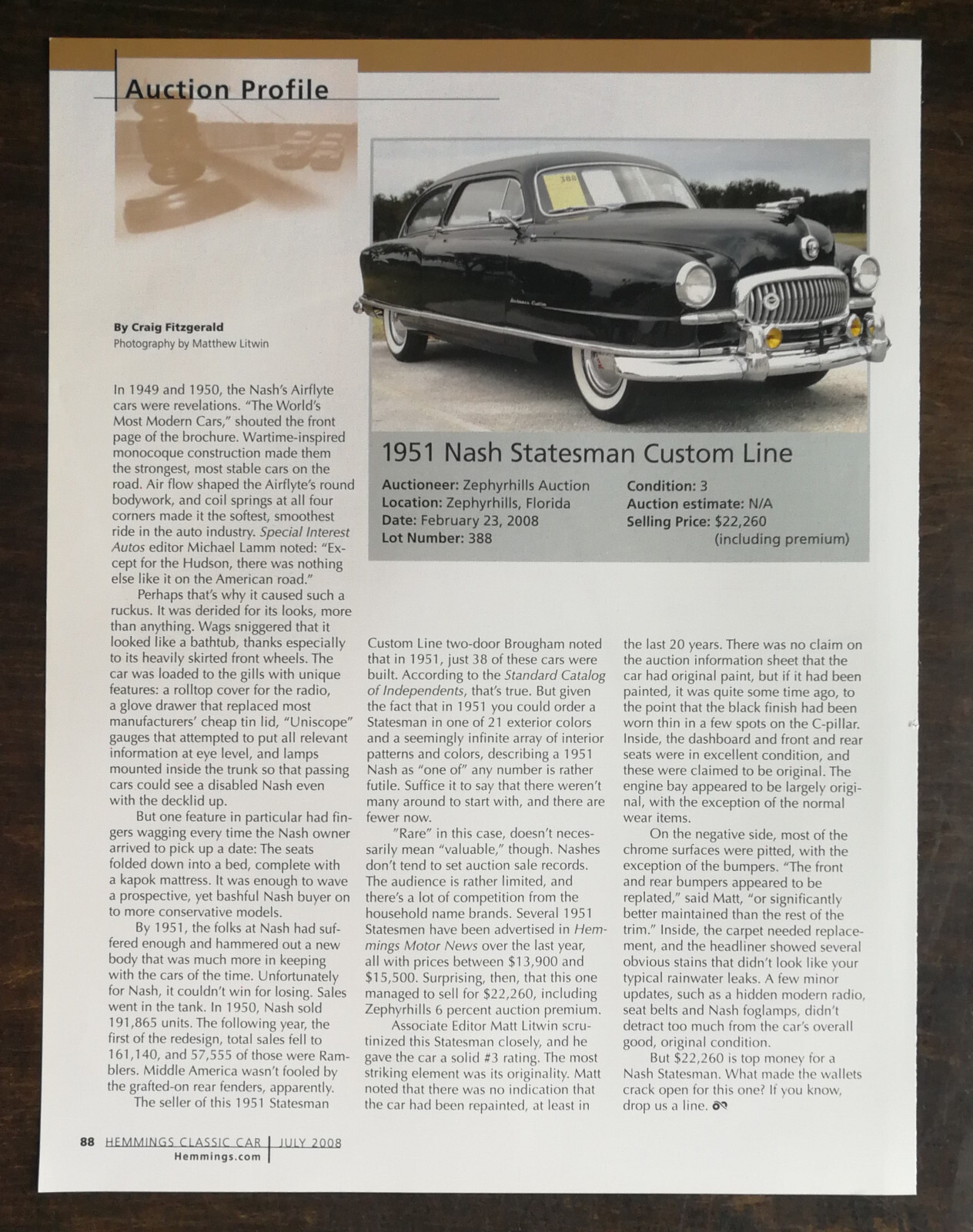1951 Nash Statesman Custom Line Original Color Article 1023