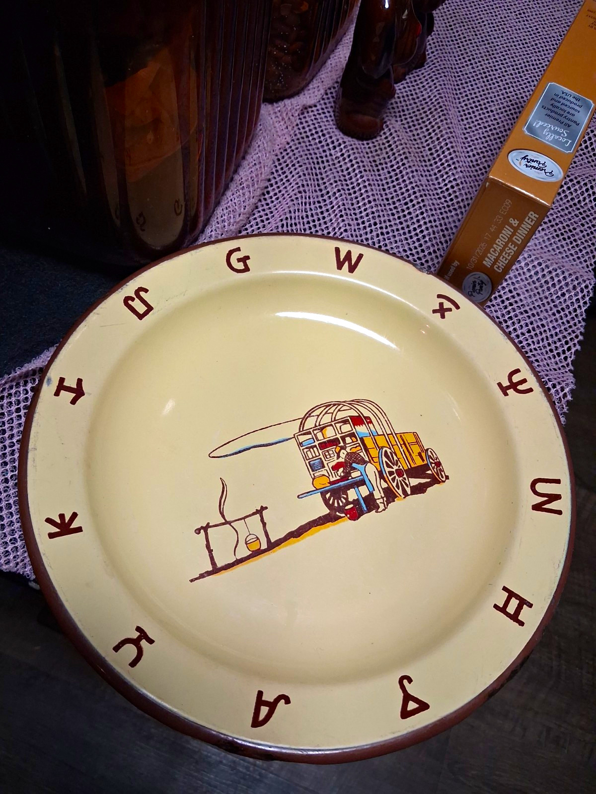 1950's Monterrey Western Ware ChuckWagon Cowboy Dinner Plate Enamelware