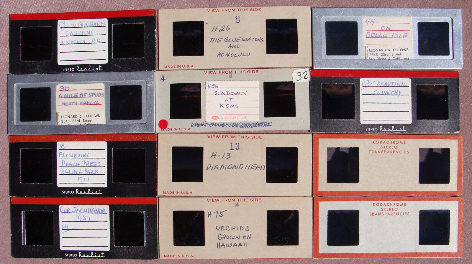 12 35mm Realist-format Stereo (3-D) Kodachrome Slides (early 1950s)