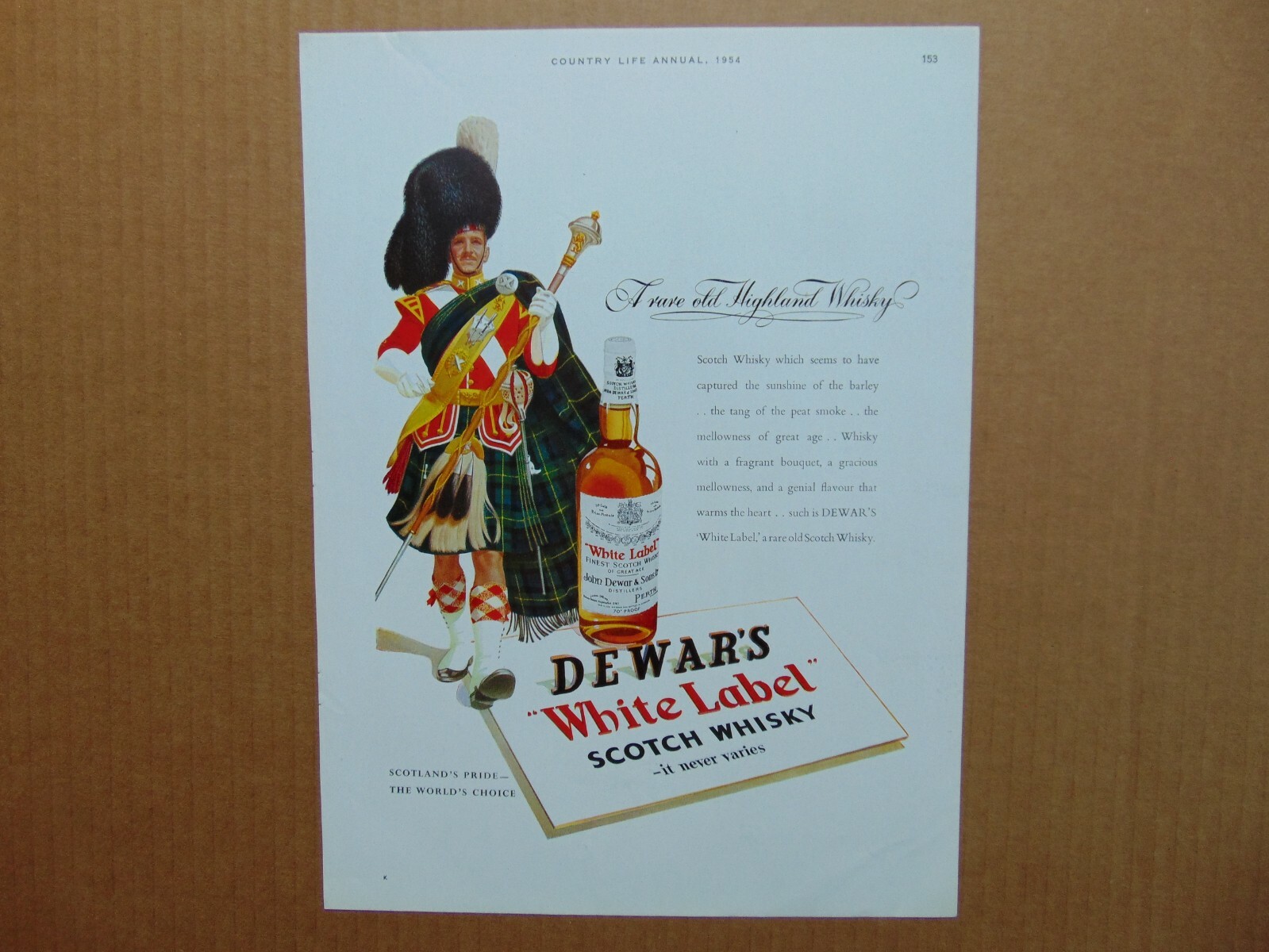 1954 DEWAR\'S WHITE LABEL SCOTCH WHISKY vintage art print ad 