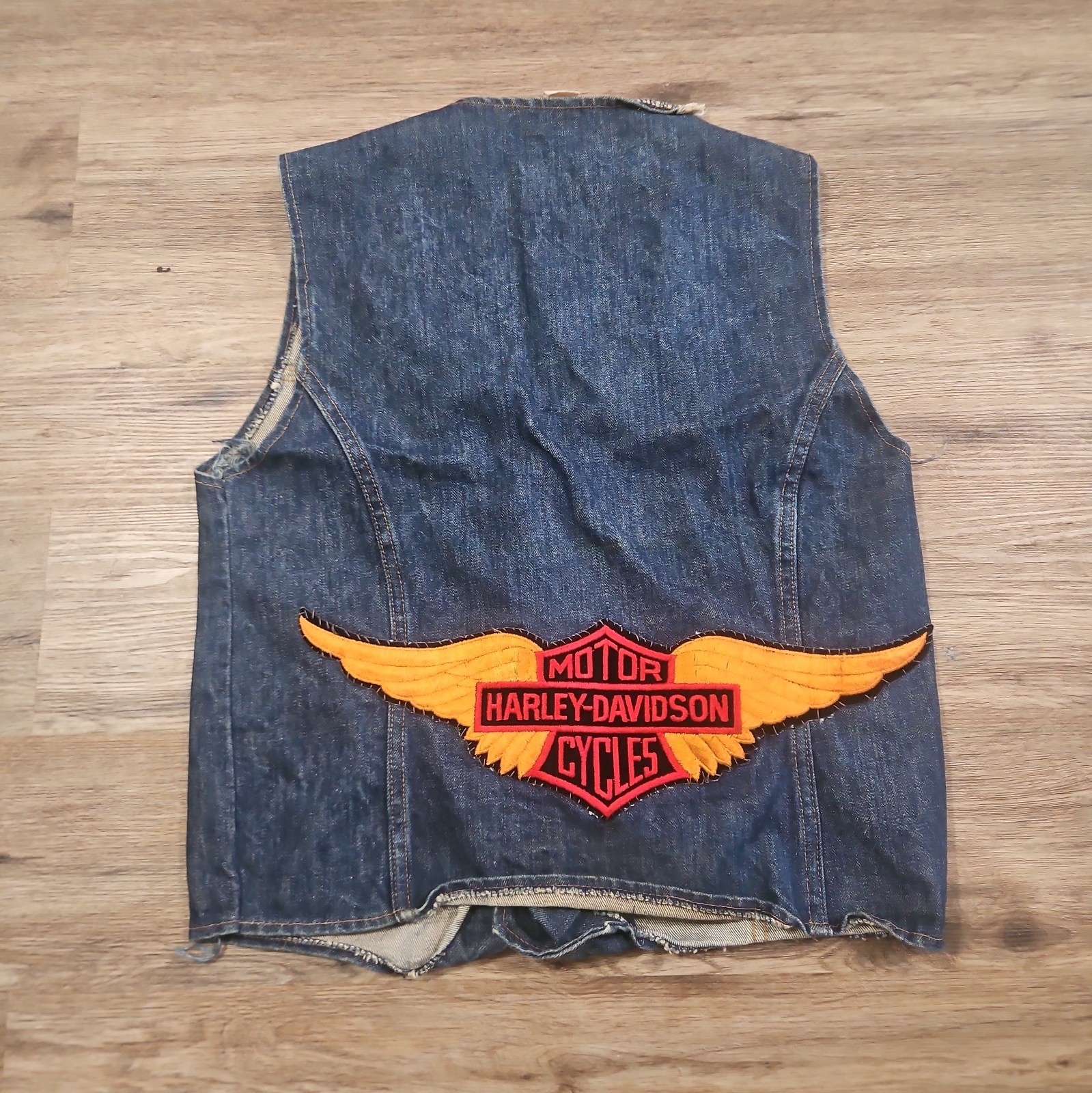 Vintage Harley Davidson Patch Denim Blue Jean Vest Mens L