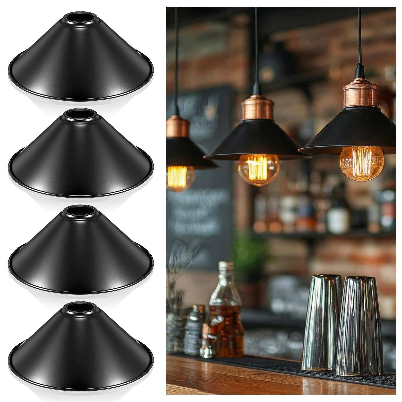 Retisee 4 Pcs Industrial Iron Lamp Shade, Industrial Vintage Metal Bulb Guard