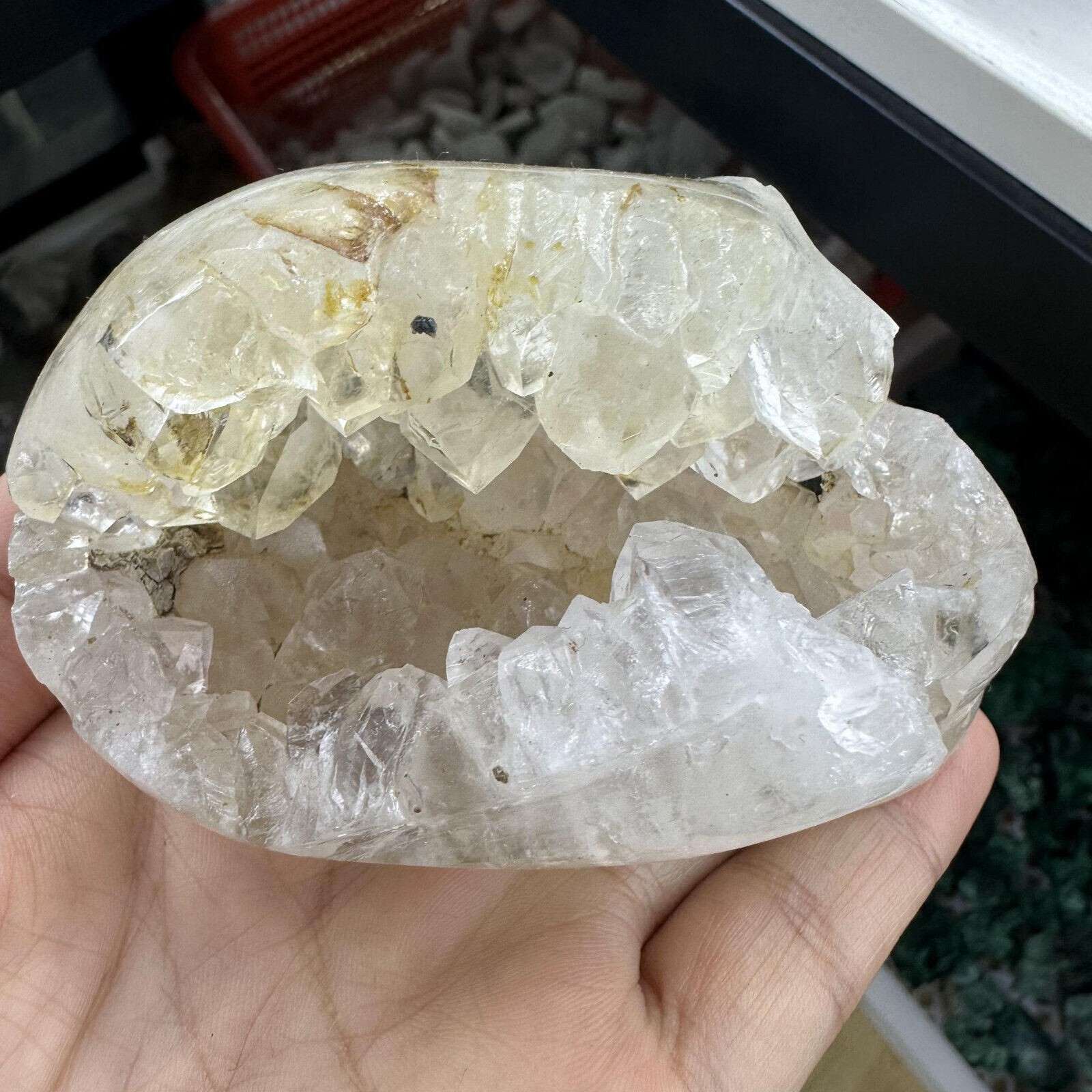 Natural  Geode agate hand carved skull Crystal quartz cluster Gift