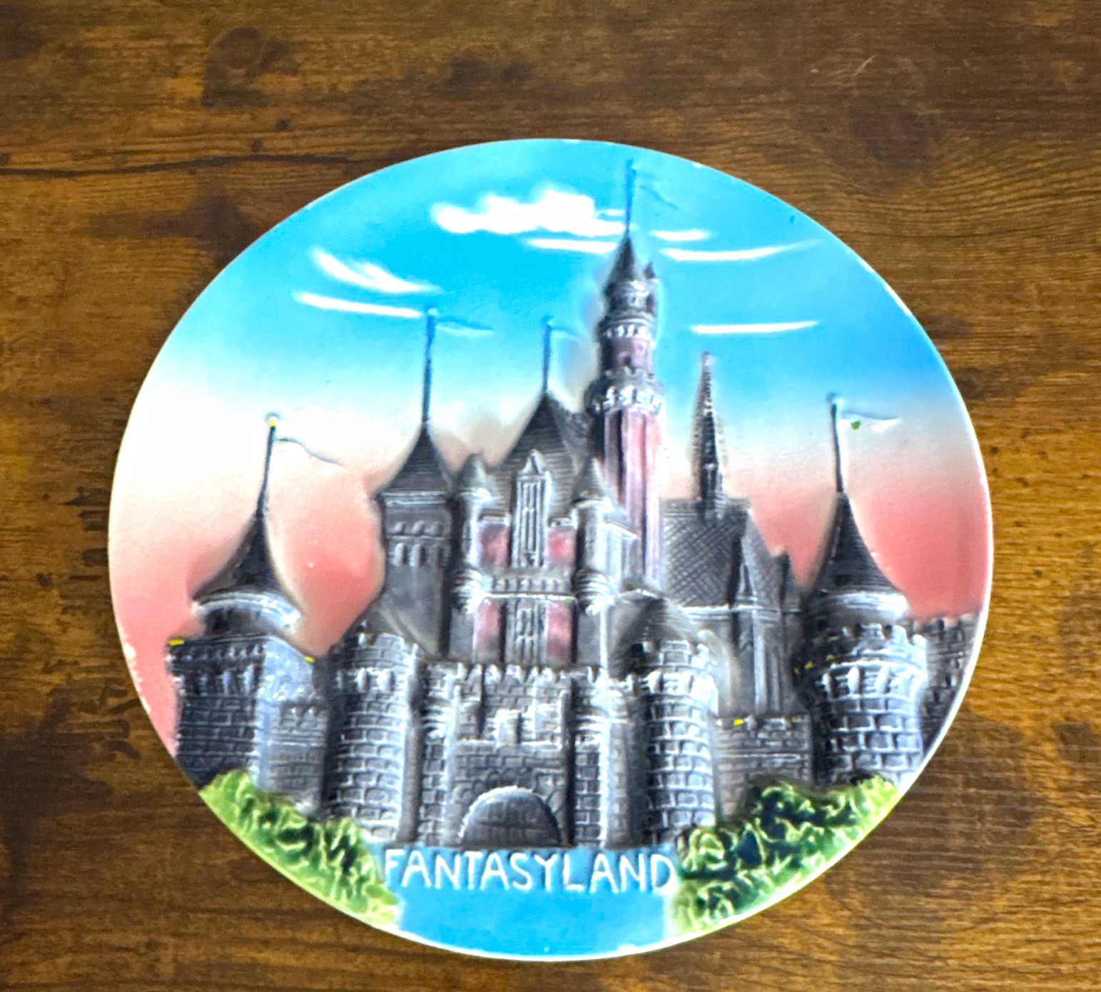 Vintage Disneyland Fantasyland Castle 3D Wall Plate Japan Walt Disney Production