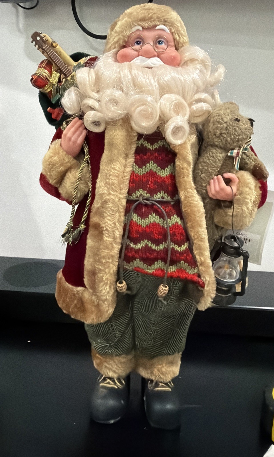 NORTHLIGHT Santa Figure Holding Lantern Teddy Bear Toy Bag w/Tag 18” New Tags