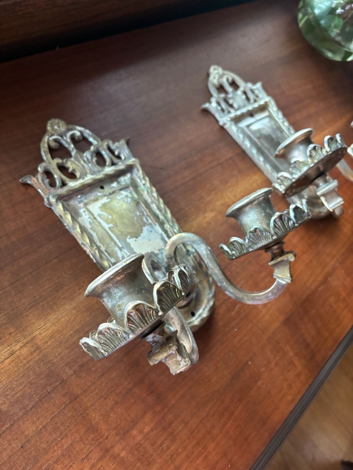 Vintage Pair of Ornate Metal Wall Sconces Candle Holders - Project