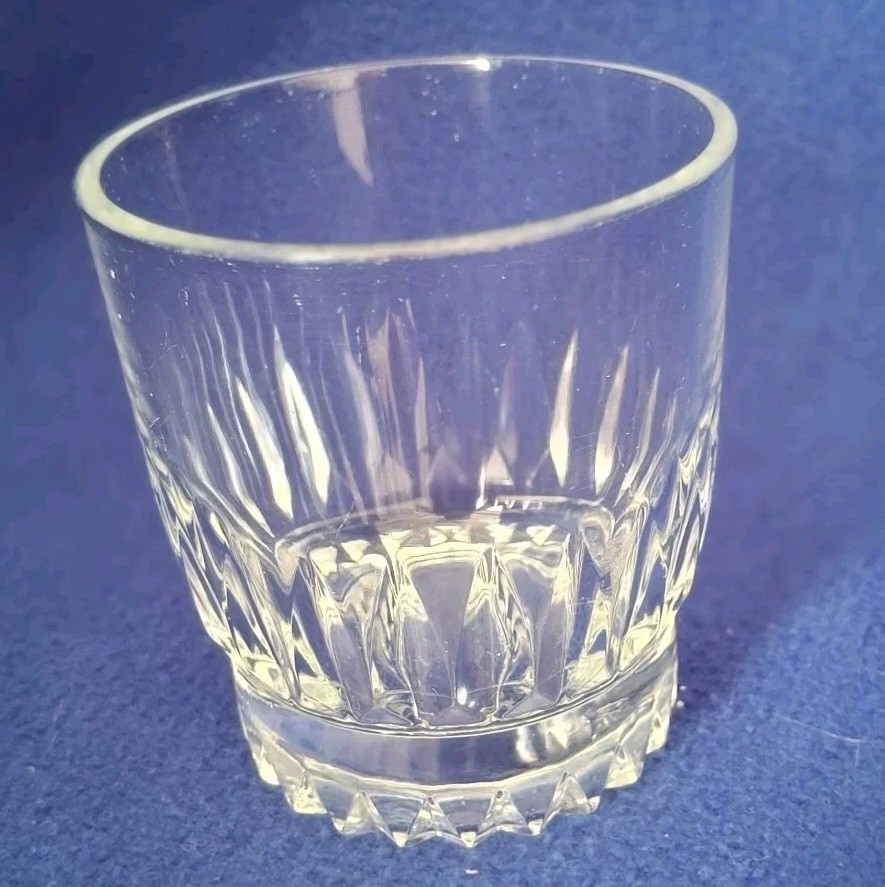 Vintage Clear Pressed Glass Toothpick Holder Shot Glass Starburst Bottom 2\