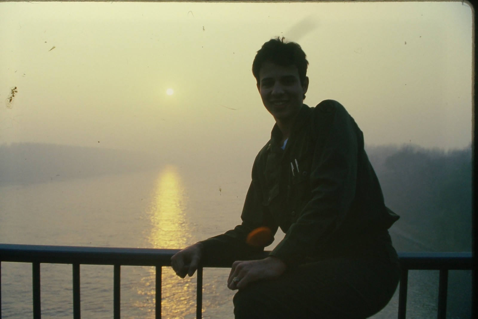 c1980's Kodachrome 35mm Slide Man Portrait River Sunset Hazy Landscape Stone c1980's Kodachrome 35mm Slide Man Portrait River Sunset Hazy Landscape Stone