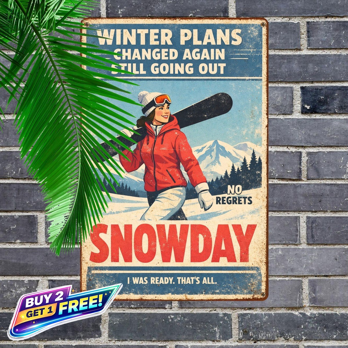 Girl Skiing Vintage Winter Sports 8x12 Metal Tin Sign Home Decor Plaque