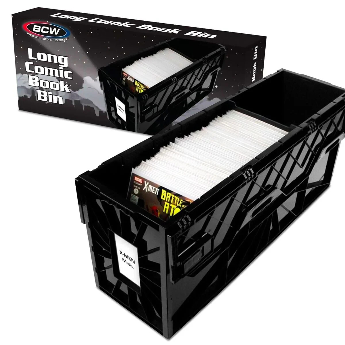 BCW Black Long Comic Book Box Bins Heavy Duty Acid Free Plastic Holds 300 Comics