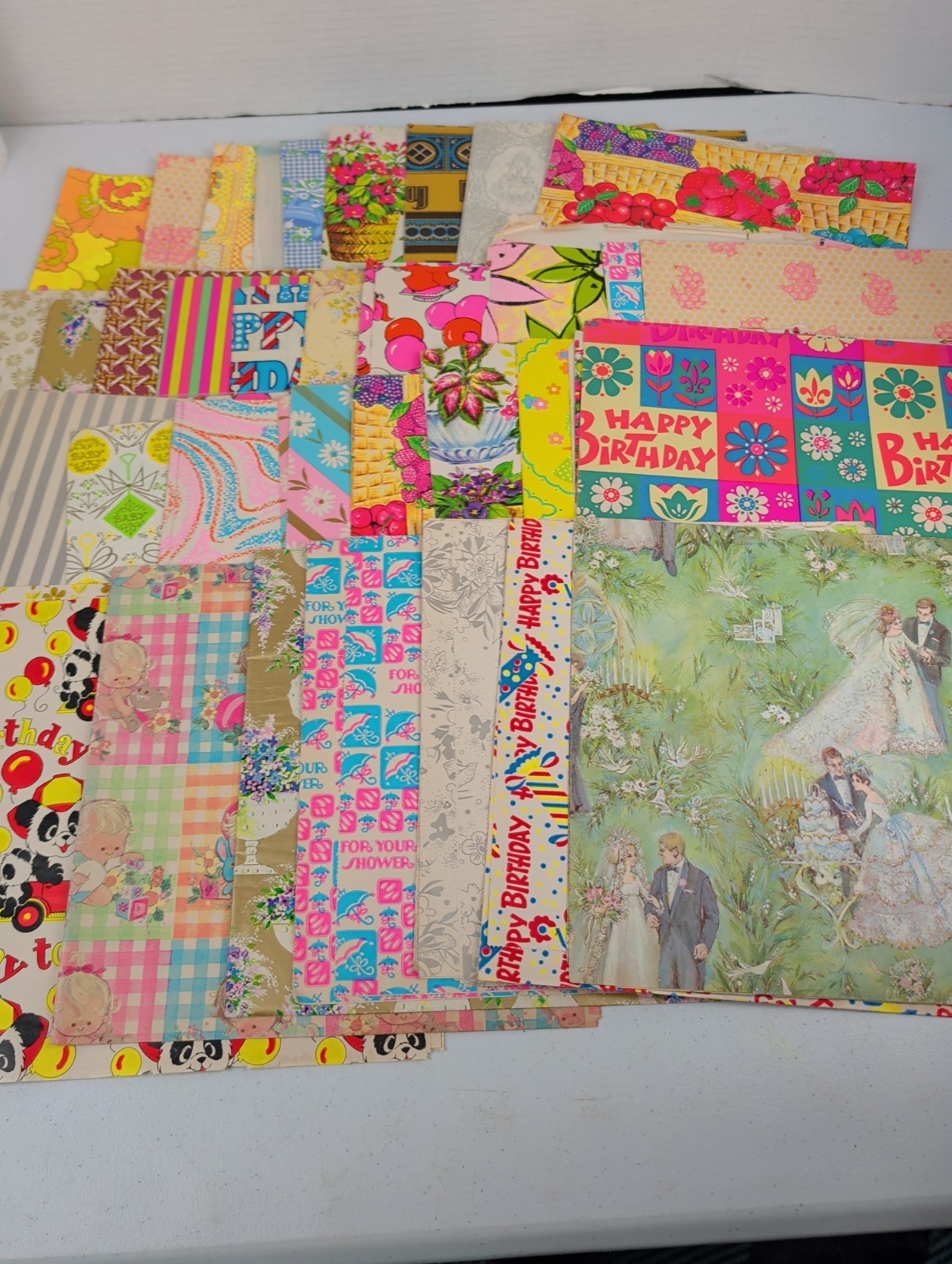 Large Lot of VTG All Occasion Wrapping Paper Wedding Birthday Baby 2.5 Lbs 70's 