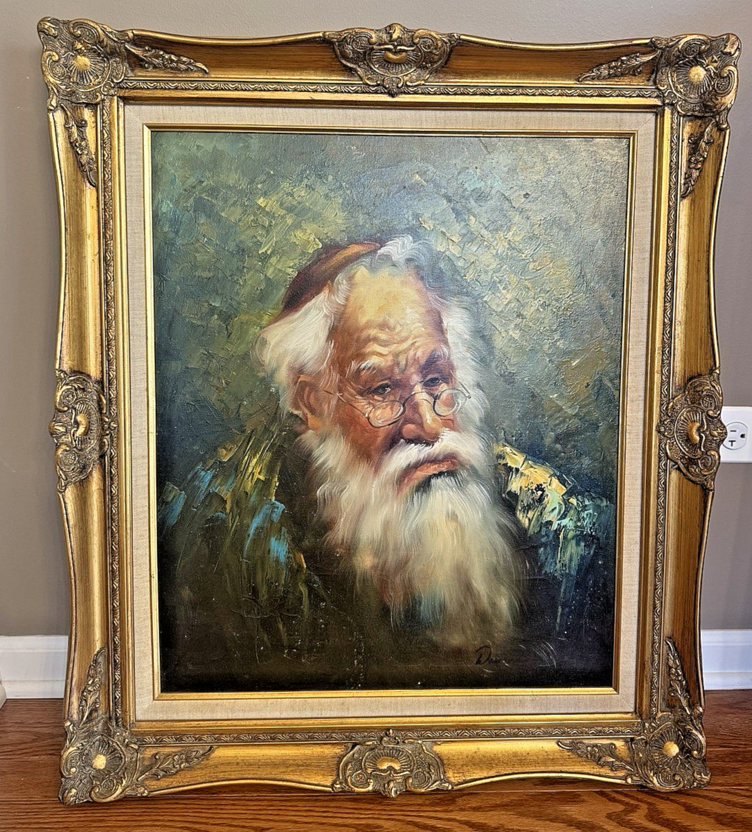 Large Signed Bearded Man Portrait Oil Painting Ornate Gold Frame 28x32 Vintage