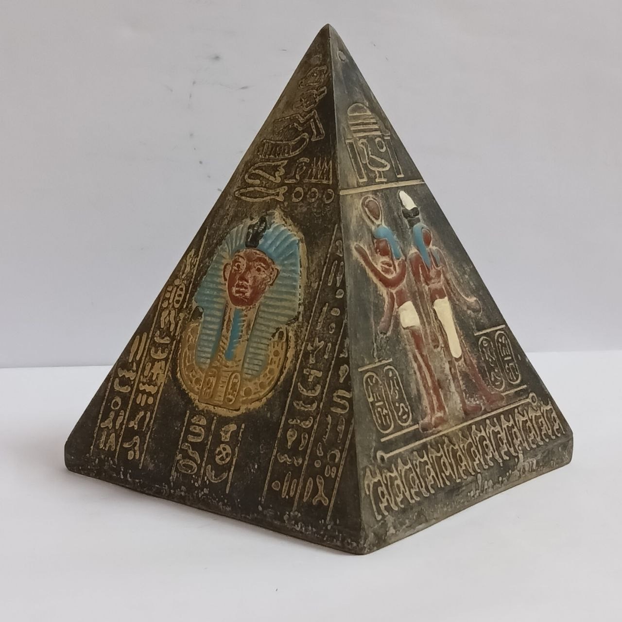 Handmade Egyptian Pyramid with Hieroglyphs – Antique Pharaonic Style Decor