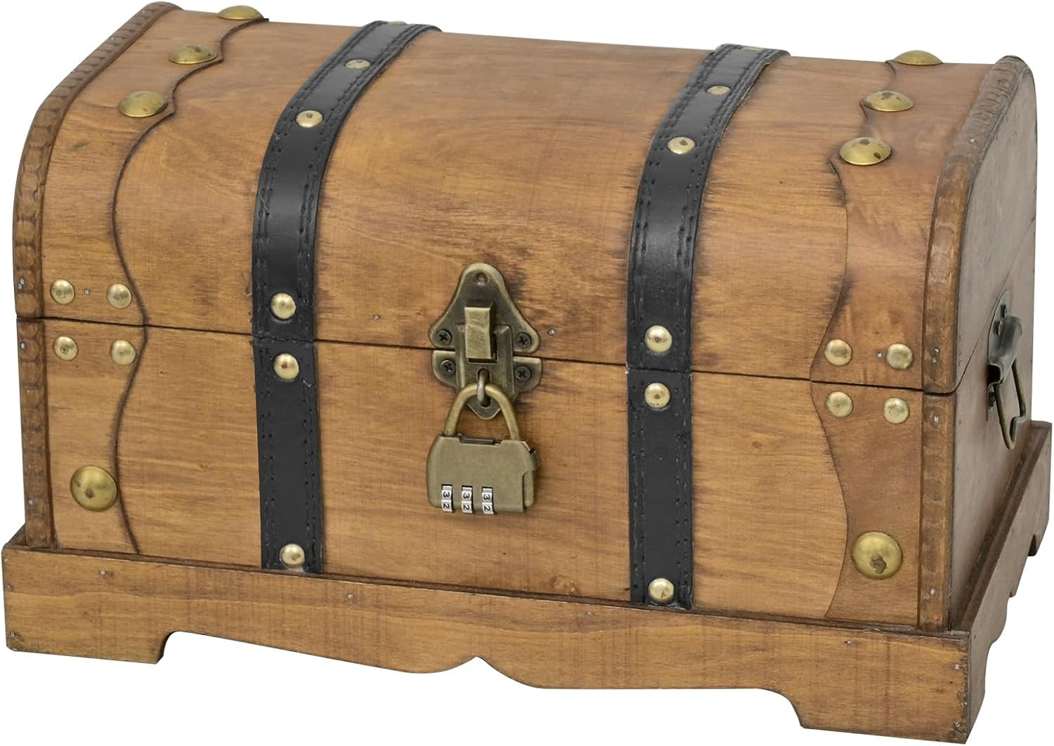 Vintage Wooden Treasure Chest Decorative Storage Box with Lock 12 Inch Brown