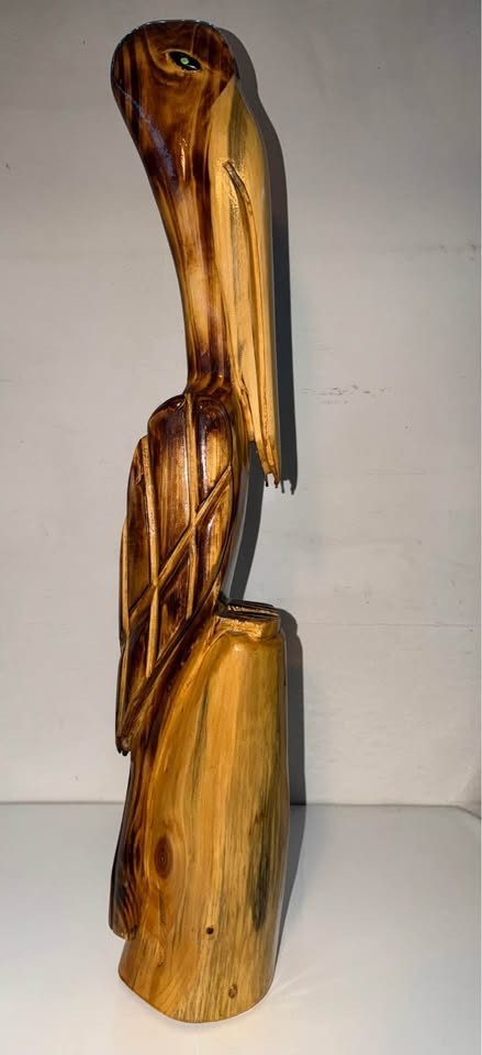 LARGE 37” HAND CARVED WOOD PELICAN