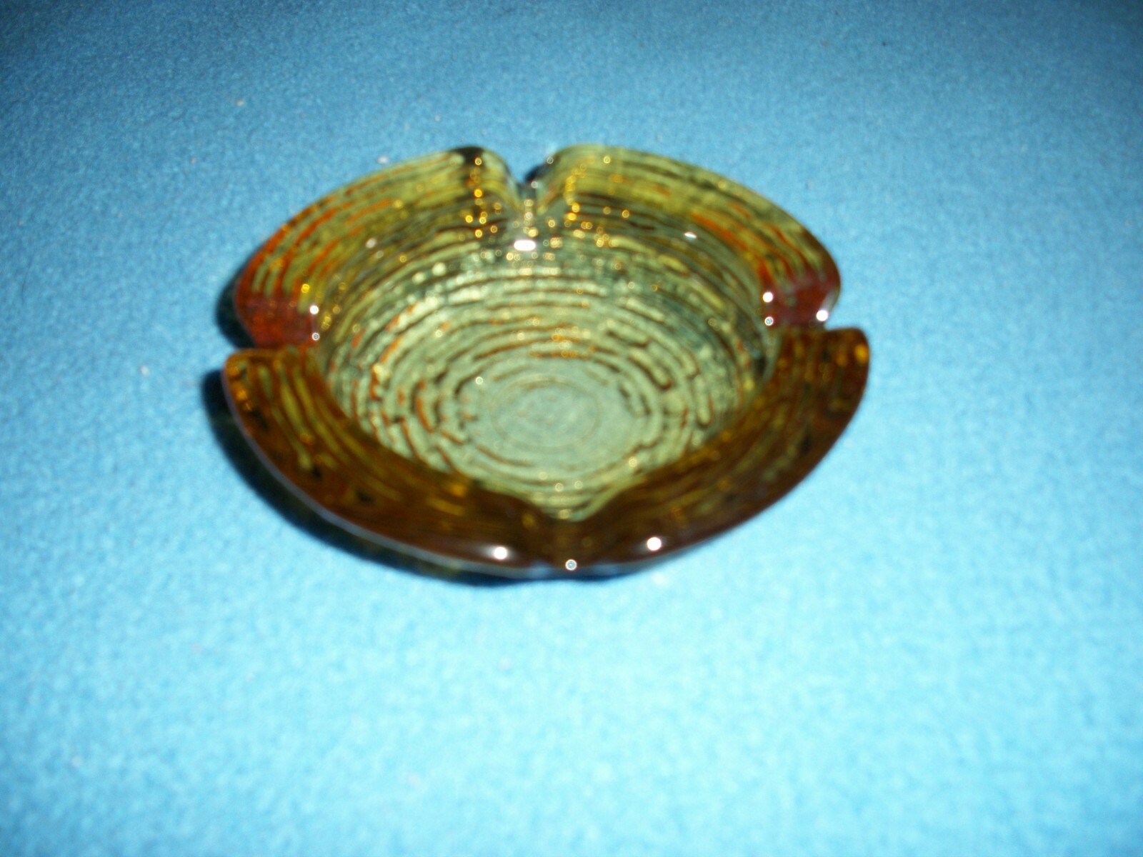 Vintage Round Glass Amber Ashtray 4 1/4