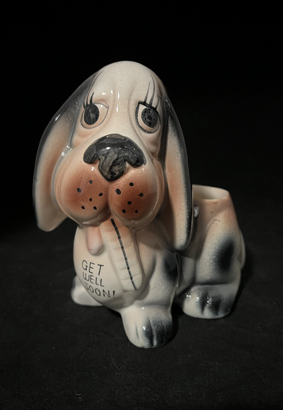 Basset Hound Dog Planter Get Well Soon 6.5” Vintage As Is