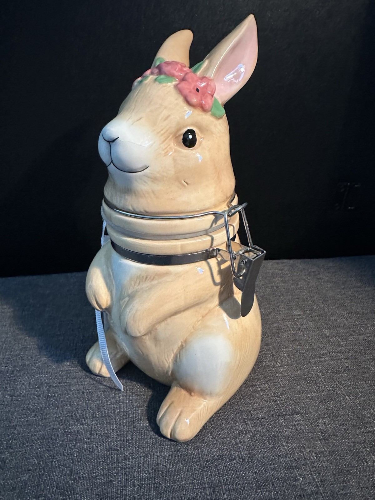 Boston Warehouse Bunny Rabbit Ceramic Hinged Jar Floral Easter Spring Decor 8”