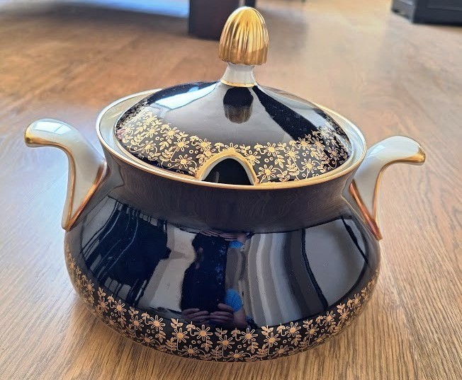Vintage Weimar Echt Harmonie Kobalt Soup Tureen Soup Bowl Golg on Blue GDR 70th