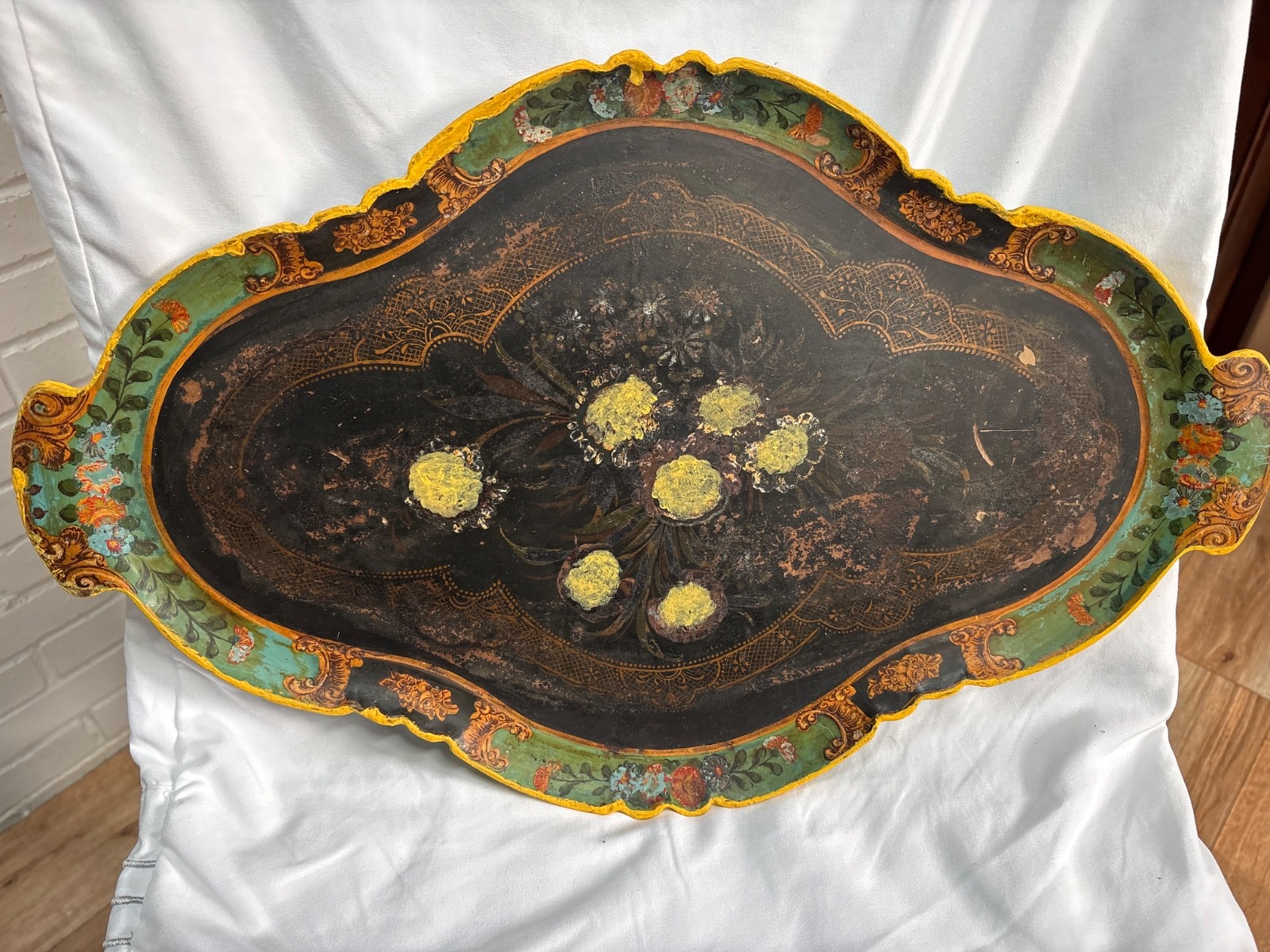 21.5”vintage Italian Florentine Wood Tray turquoise/Aqua 21.5”vintage Italian Florentine Wood Tray turquoise/Aqua