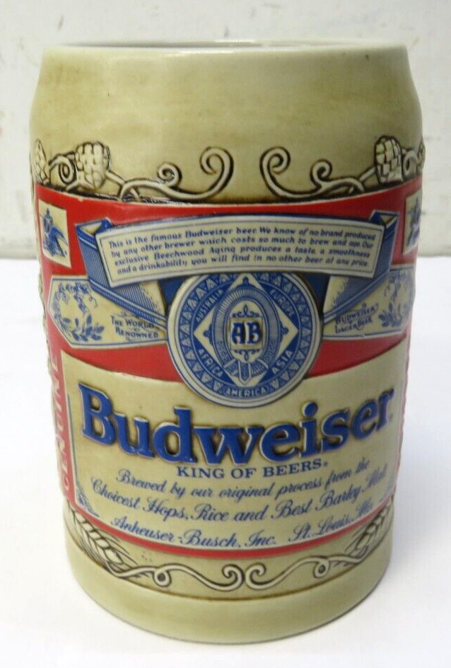 Vintage Budweiser Mug stein w/ 3D Raised Logo Made in Brazil