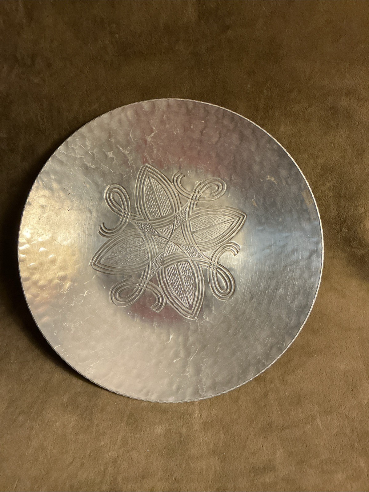 Vintage Geometric Design Canterbury Hand Chased Aluminum Small Round Bowl