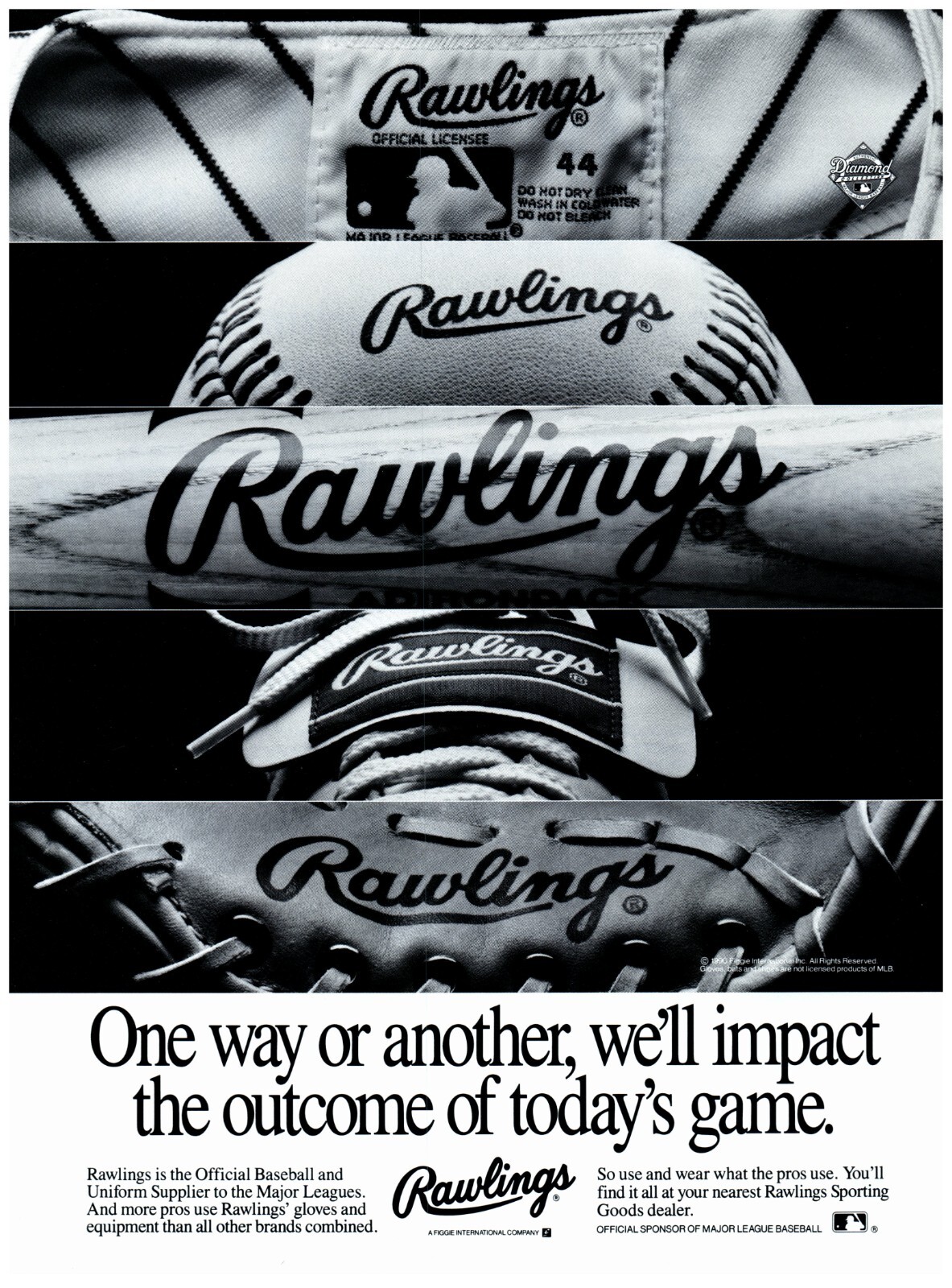 1991 PRINT AD, Rawlings MLB Baseball Equipment Impact The Outcome Today's Game