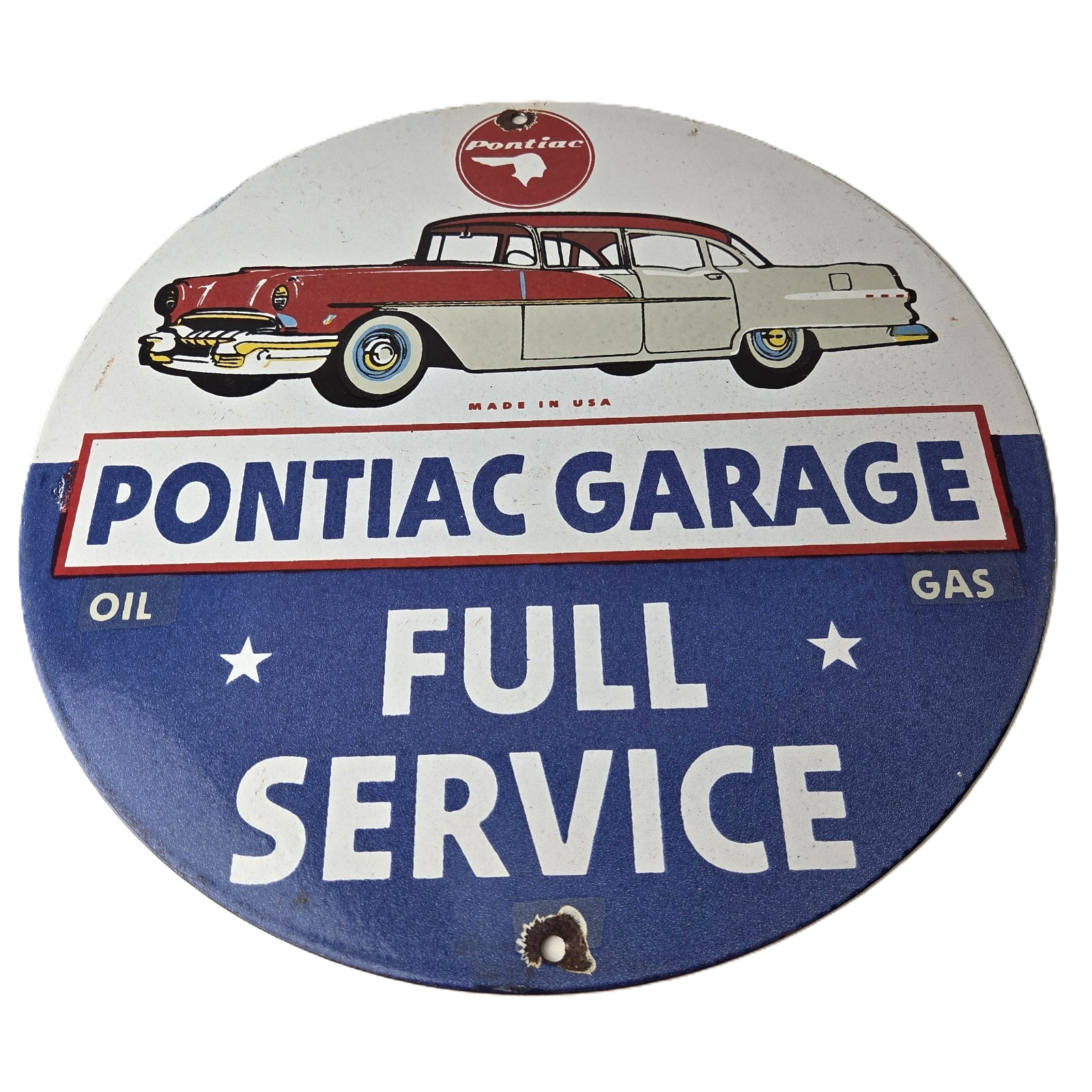 Vintage Pontiac Sign - Automobilia Garage Full Service Porcelain Gas Pump Sign