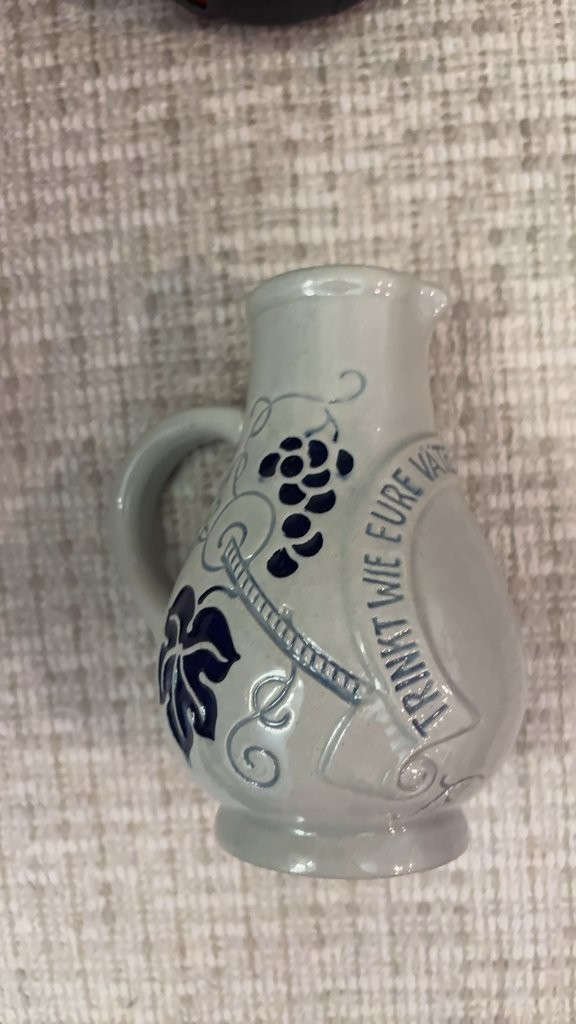 Vintage German Stoneware Jug with Blue Grapevine Design