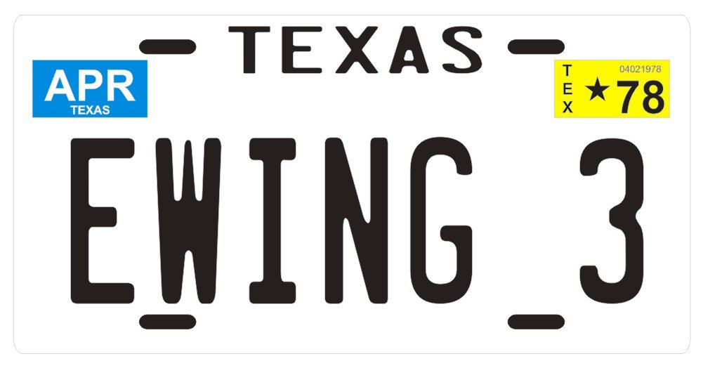 J.R. Ewing 3 Dallas TV show 1978 Texas License plate