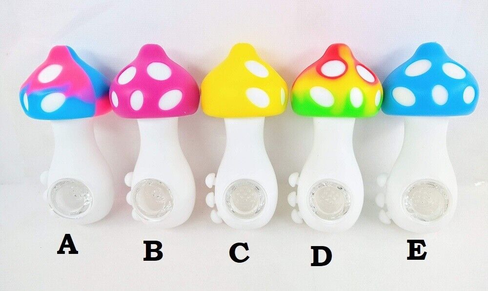 Mushroom Shaped  Silicone / Glass  Hand Pipe ~   5 Great Colors