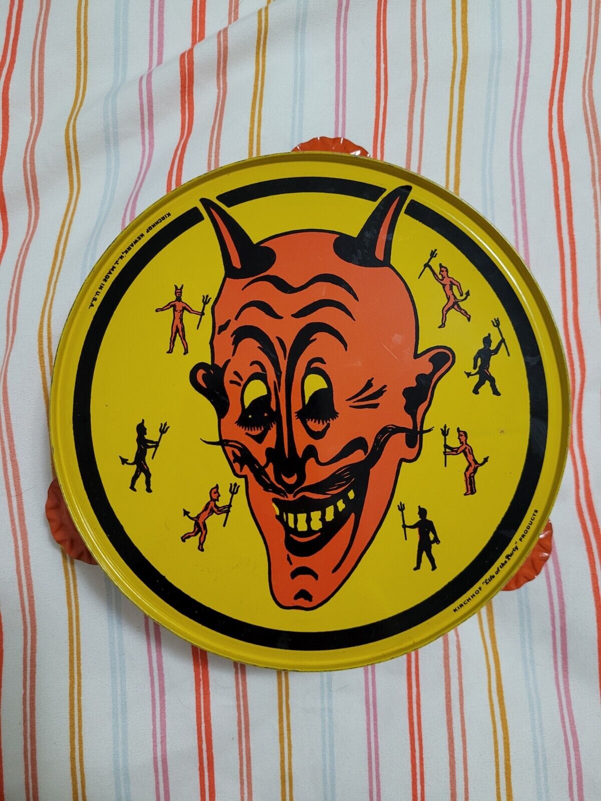 Vintage Kirchhof Halloween Devil Litho Tambourine Noise Maker Lucifer Tin Toy 