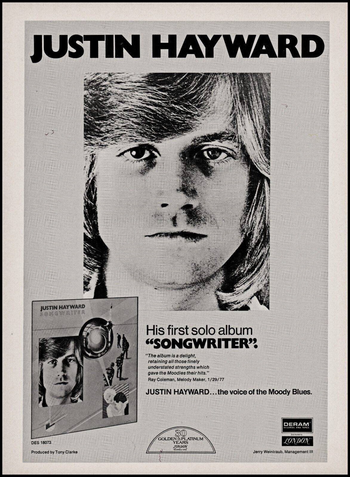 1977 Justin Hayward (Moody Blues) Songwriter Album release photo print ad ads4