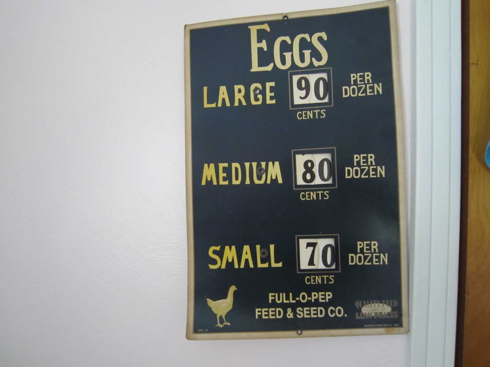 1929 Antique FULL-O-PEP Feed & Seed Cardboard EGG SIGN POSTER w/Number Wheels