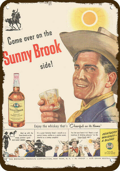 1949 Cowboy drinks SUNNY BROOK Whisky Vintage-Look DECORATIVE REPLICA METAL SIGN 1949 Cowboy drinks SUNNY BROOK Whisky Vintage-Look DECORATIVE REPLICA METAL SIGN