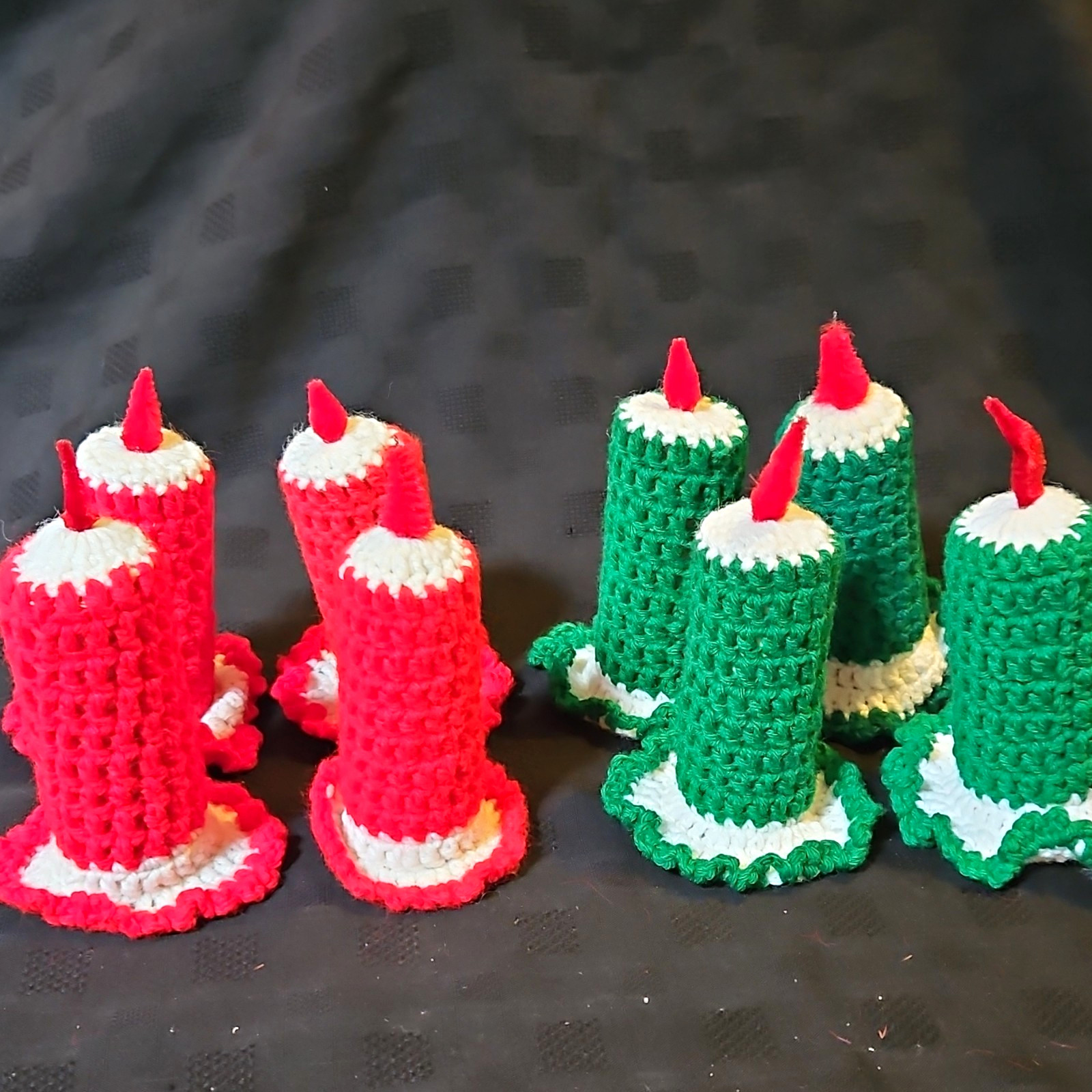 8 vtg Handmade Crocheted Yarn christmas candles red green white holiday decor 8 vtg Handmade Crocheted Yarn christmas candles red green white holiday decor
