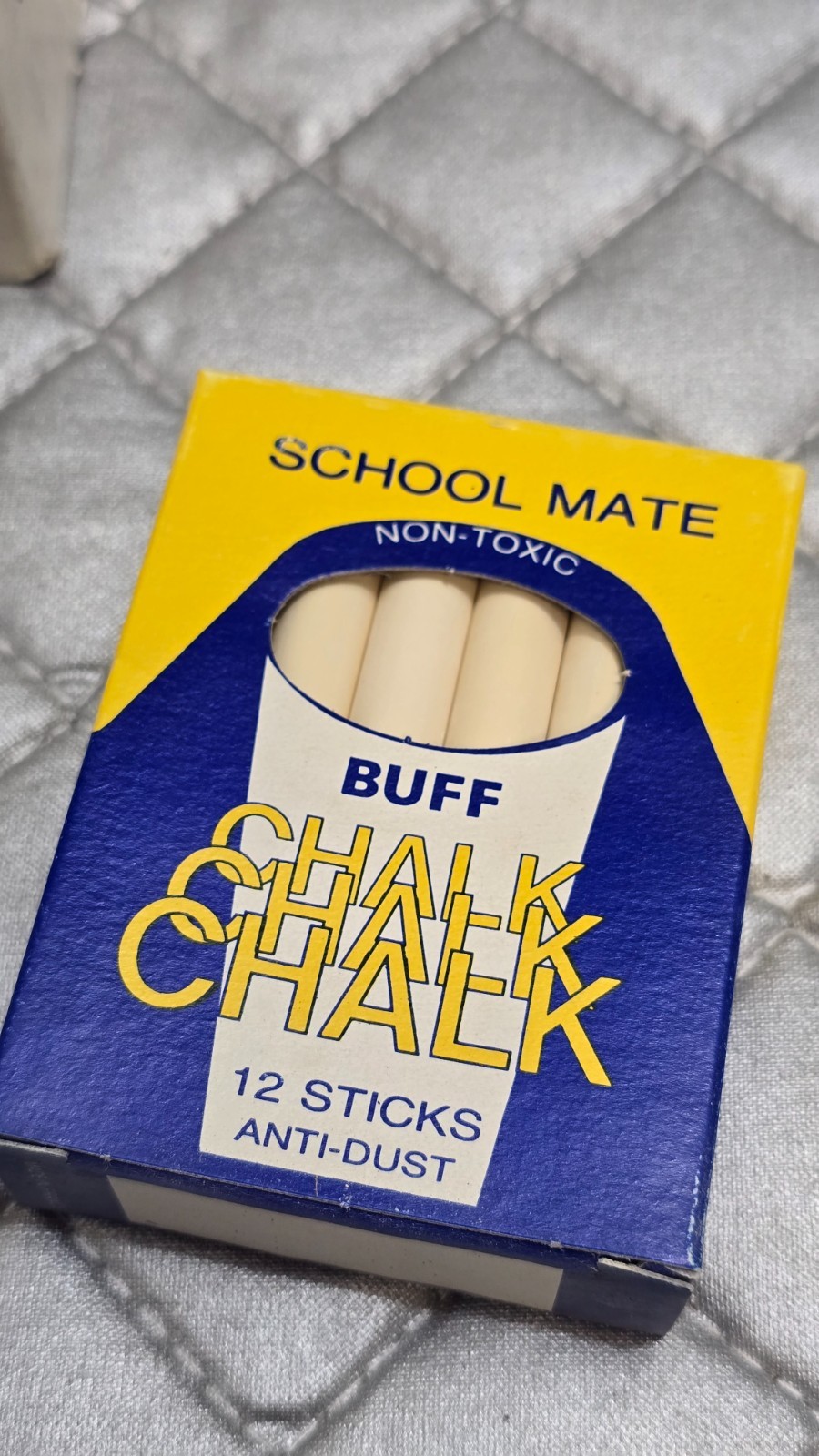 Vintage School Mate Buff Chalk No.212-412 - One (1) Box of 12 Pieces/Sticks