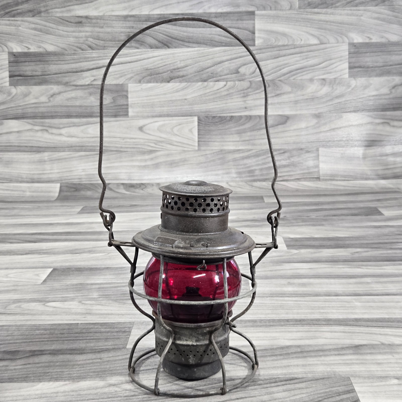 Antique Railroad Lantern The Adams & Westlake Co. Adlake No. 250 Red Globe