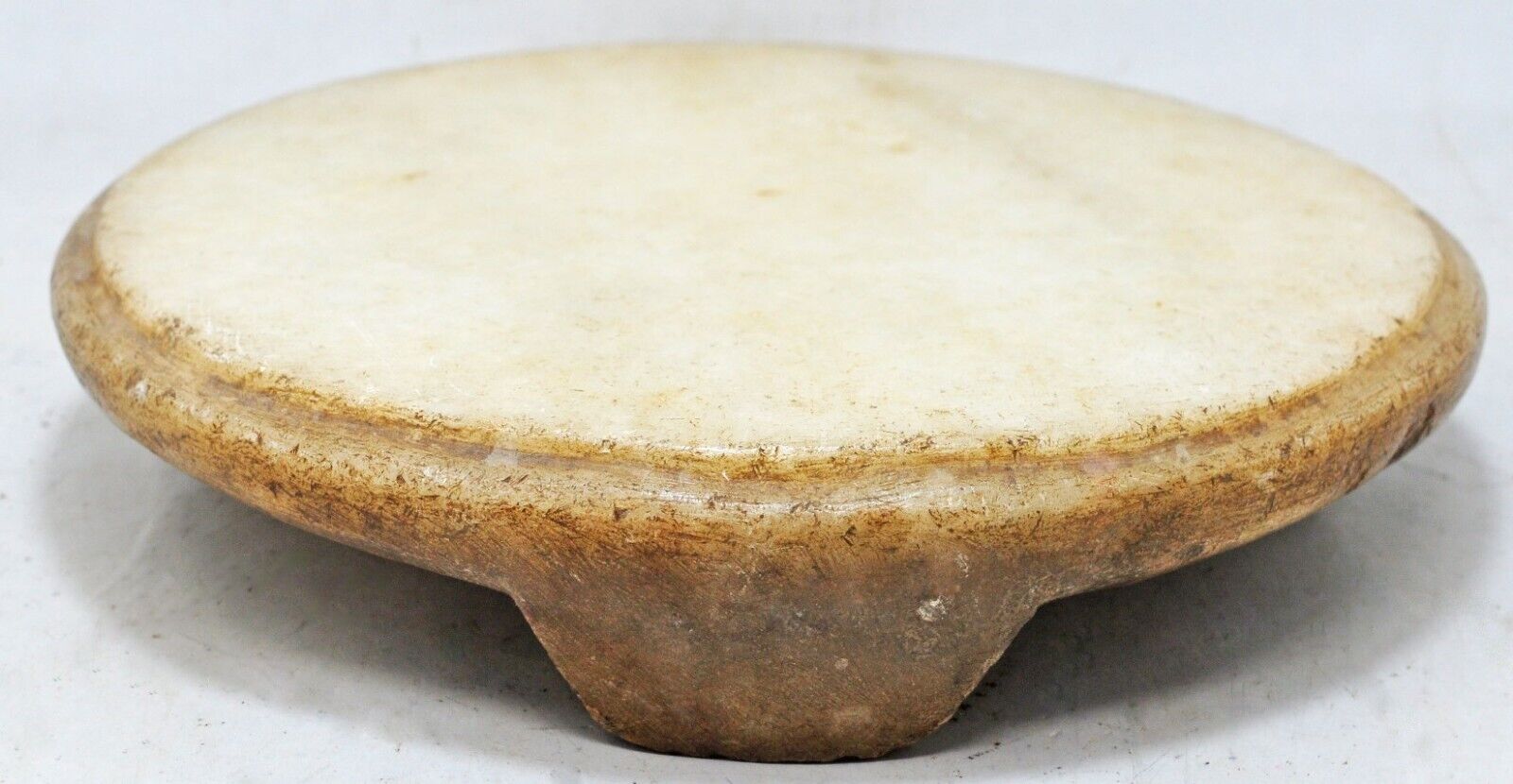 Antique White Marble Round Chapati Bread Rolling Plate Original Old Hand Carved
