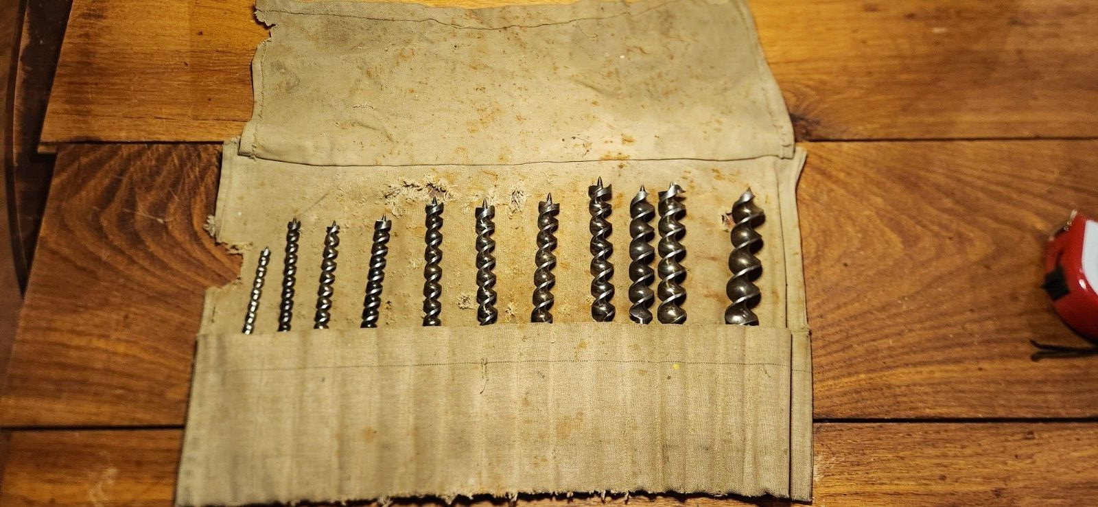 11pc Set of Vintage Russell Jennings Auger Bits & Canvas Roll, L@@K