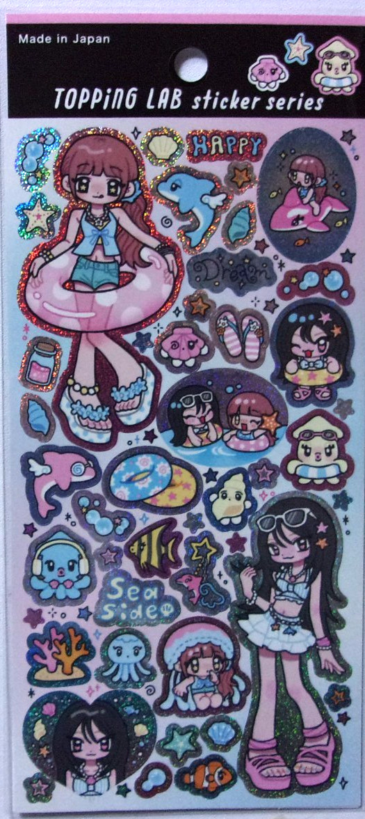 GAIA Topping Lab Girl Summer Sea Gal Hologram Film Sticker Sheet Made in Japan