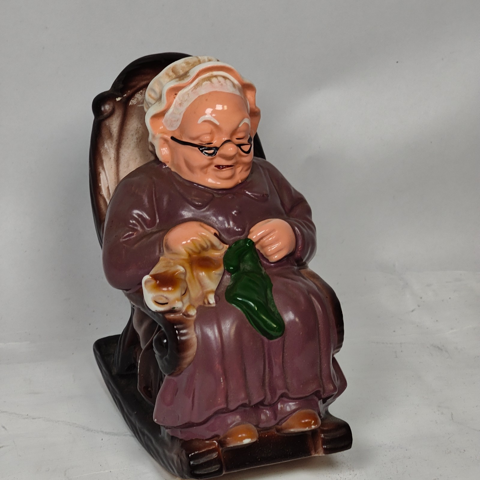 Lefton Retirement Fund Grandma in Rocking Chair Vintage Piggy Bank, Japan