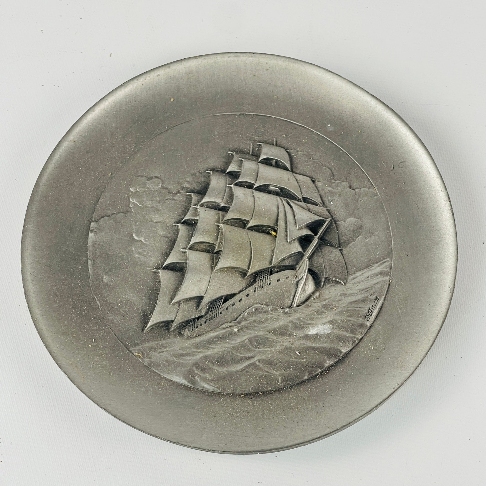 Hudson Fine Pewter 1979 Constitution Sailing Ship Decorative Plate 5 7/8”