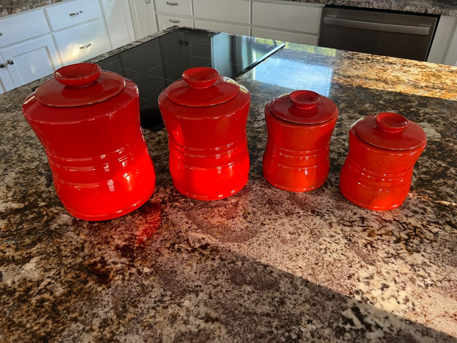 COMPLETE 4 PC FRANKOMA PLAINSMAN FLAME RED ORANGE CANISTER SET #26 FACTORY MINT