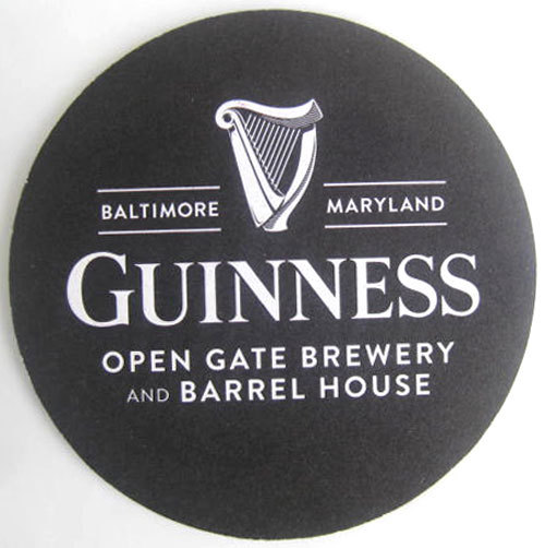 GUINNESS OPEN GATE BREWERY & BARREL HOUSE Beer COASTER, Mat, Baltimore, MARYLAND