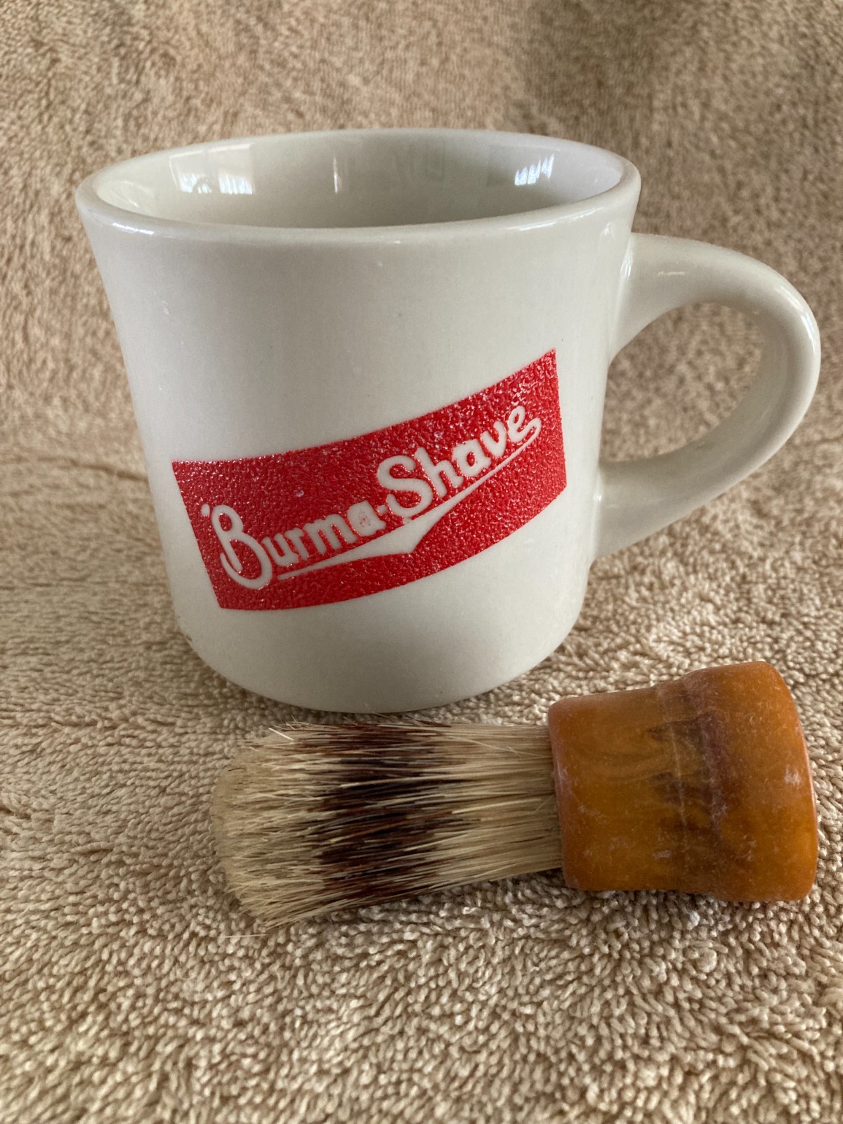 Vtg. Burma Shave Shaving Mug w/Brush Set.