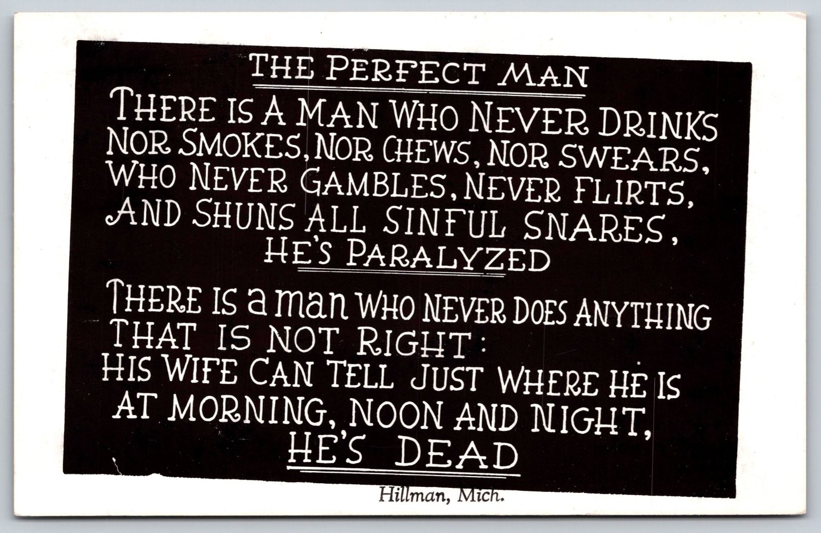 The Perfect Man Humorous Poem Hillman Michigan Charles J Herbert Postcard PC180
