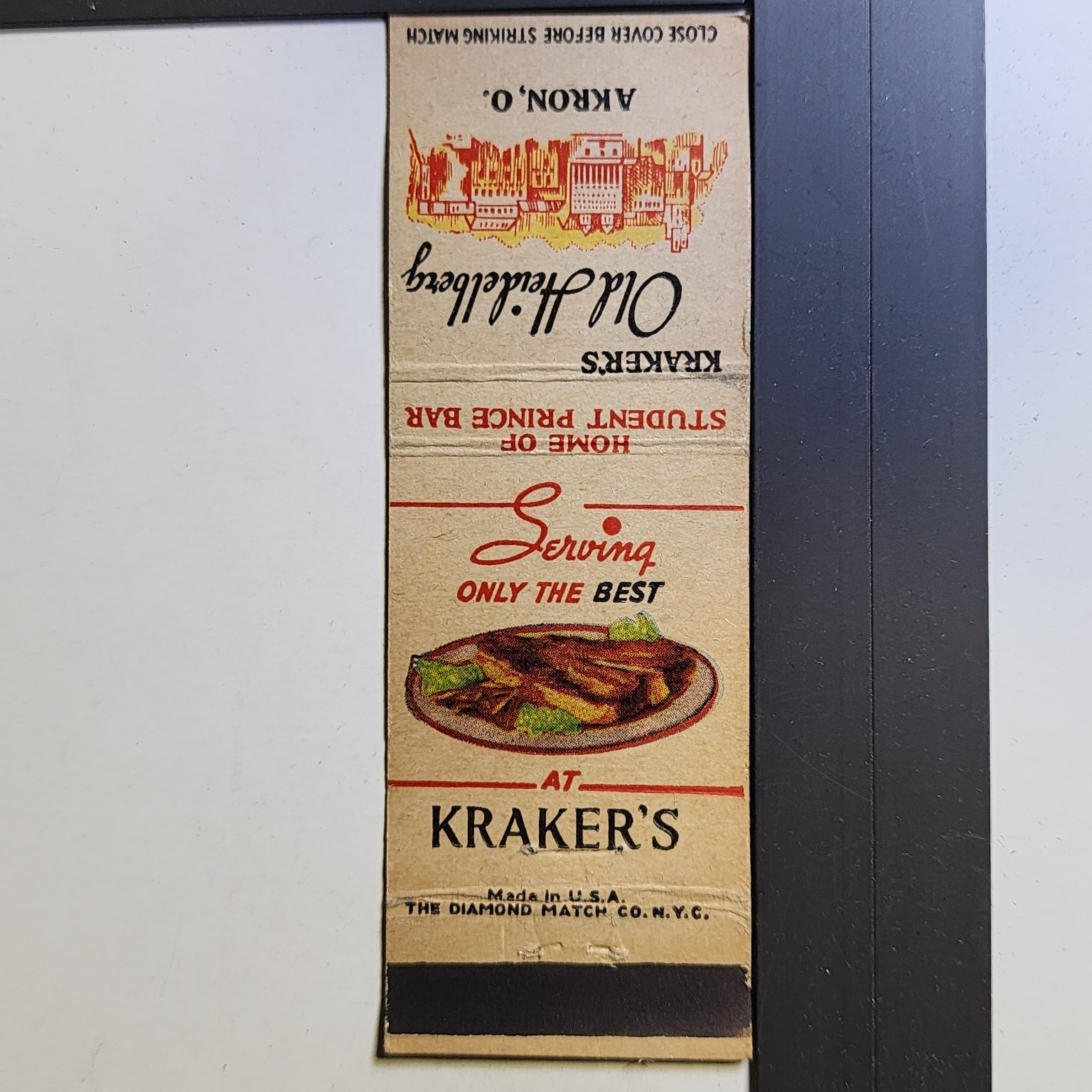 Kraker\'s Old Heidelberg Akron Ohio Vintage 1940s Restaurant Matchbook