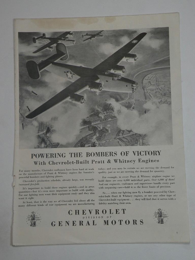 Magazine Ad* - 1943 - Chevrolet - WW II - Pratt & Whitney Engines
